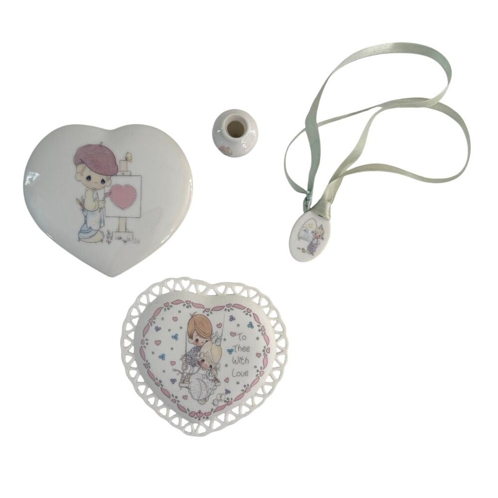 Enesco Precious Moment bundle of 4 (2 trinket boxes, 1 pendant, 1 mini vase
